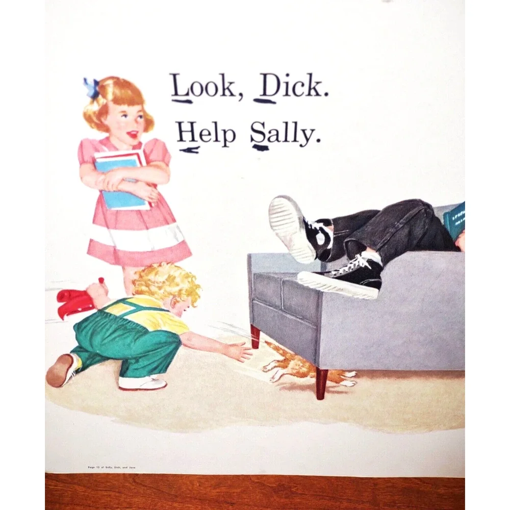 VTG 1960’s Dick Jane and Sally Oversized Teachers Big Book Poster Card 6 11/12